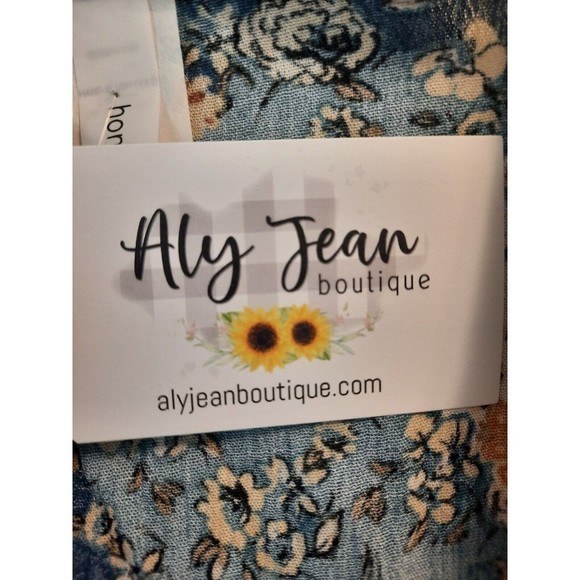 Womens M Medium Relaxed Floral Top Tiered Ruffle Bell Sleeve Blue Honeyme NWT - Picture 6 of 9